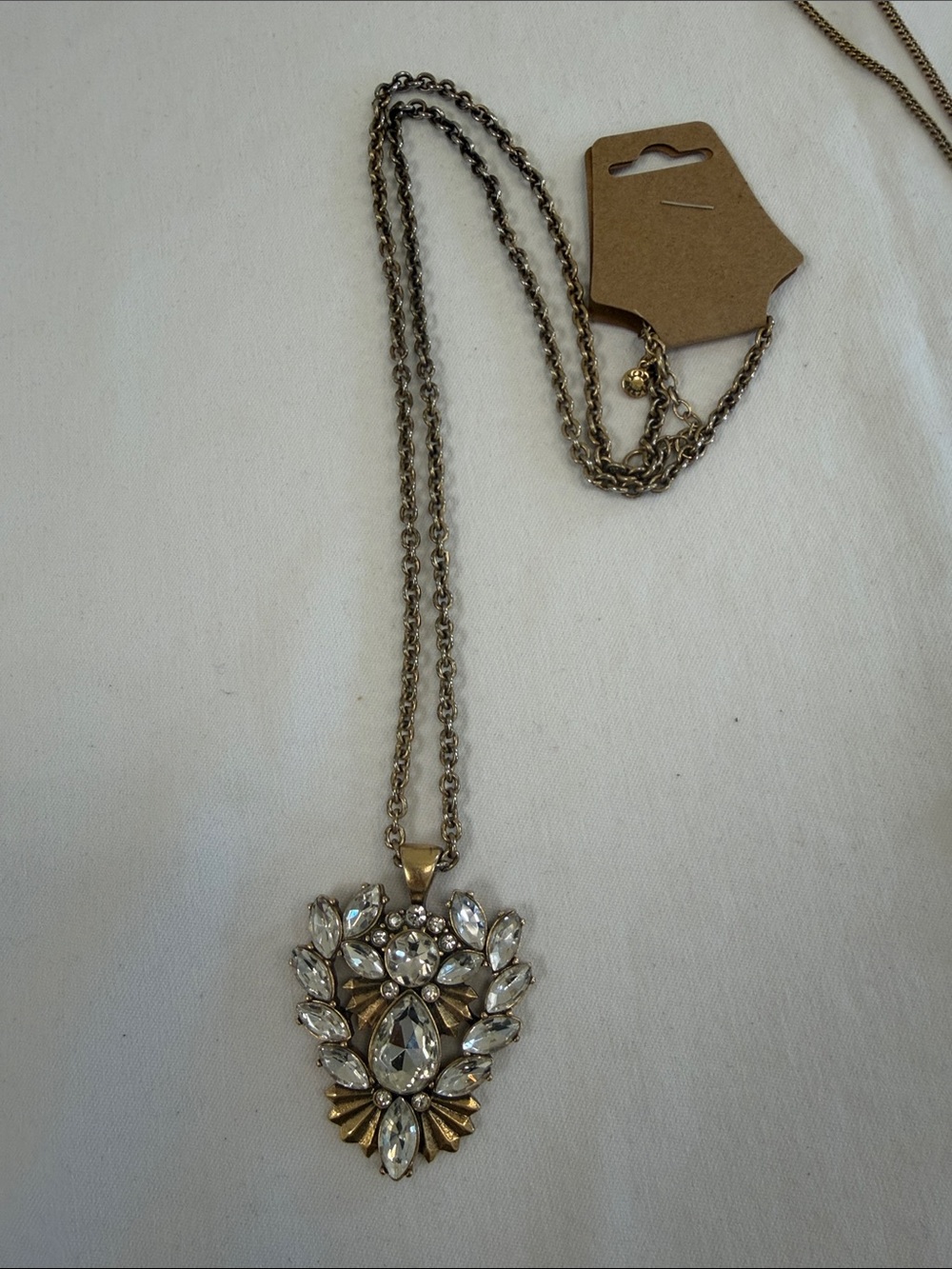 J. Crew Gold and Clear Crystal Teardrop Pendant Necklace